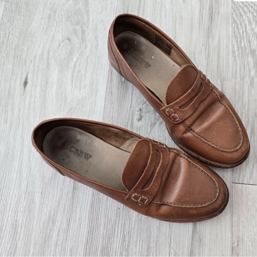 J.Crew | brown leather slip-on preppy pointed toe loafers shoes | WMS 6